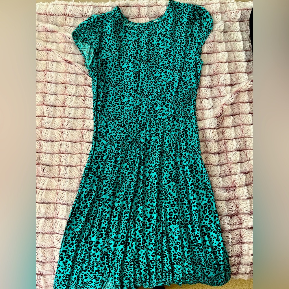 Leopard Print Green Midi Dress